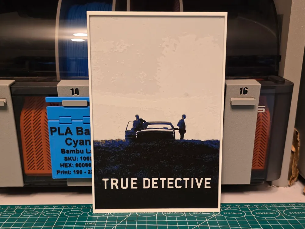 True Detective Series Poster - Hueforge Art by Lumpy3D HueForge model: True Detective Series Poster - Hueforge Art by Lumpy3D