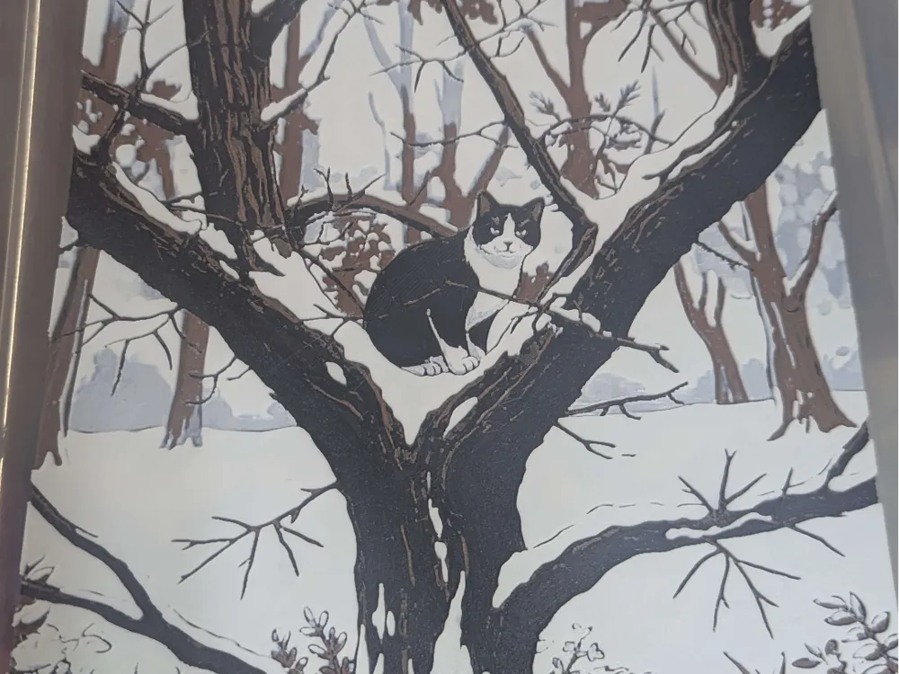hueforge cat in a snowy tree hueforge cat in a snowy tree