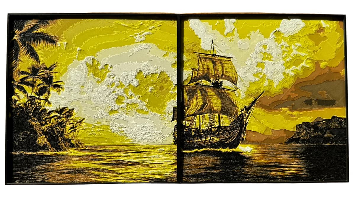 Sept 2024 - Exclusive #2 - Pirate Ship Sunset - Multi Panel Hueforge by Canadian Gamer HueForge model: Sept 2024 - Exclusive #2 - Pirate Ship Sunset - Multi Panel Hueforge by Canadian Gamer