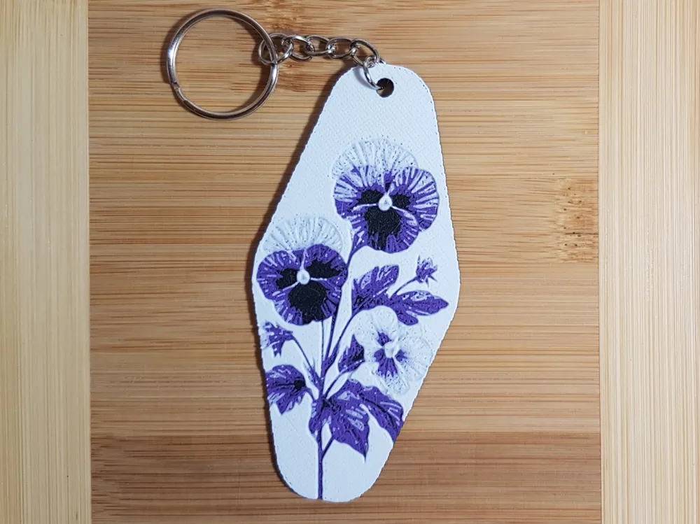 Keychain, Pansies, Hotel/Motel Style by Dame Jo HueForge model: Keychain, Pansies, Hotel/Motel Style by Dame Jo