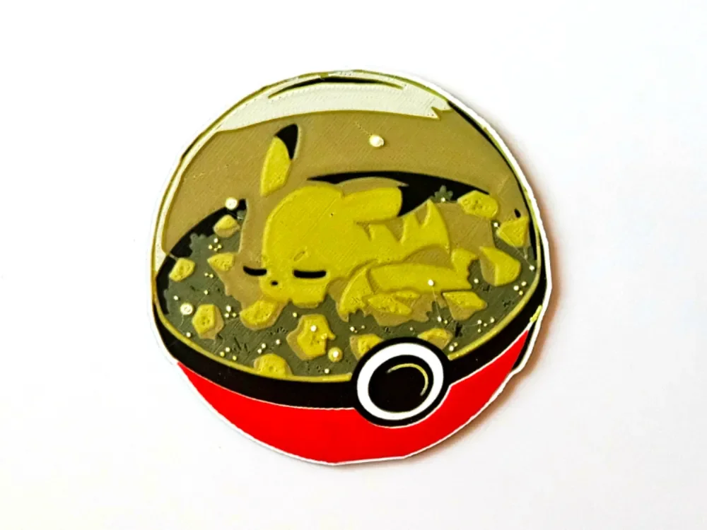 Pikachu - Pokéball Coaster (Part of set) by C3D HueForge model: Pikachu - Pokéball Coaster (Part of set) by C3D