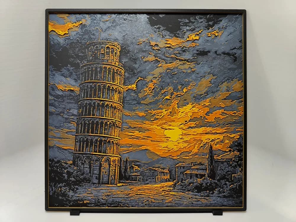 Leaning Tower of Pisa Sunset - Hueforge by BeaN HueForge model: Leaning Tower of Pisa Sunset - Hueforge by BeaN