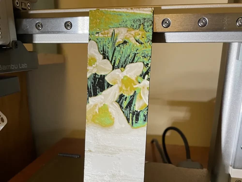 Cat in the flowers bookmark by 3D_Forged HueForge model: Cat in the flowers bookmark by 3D_Forged