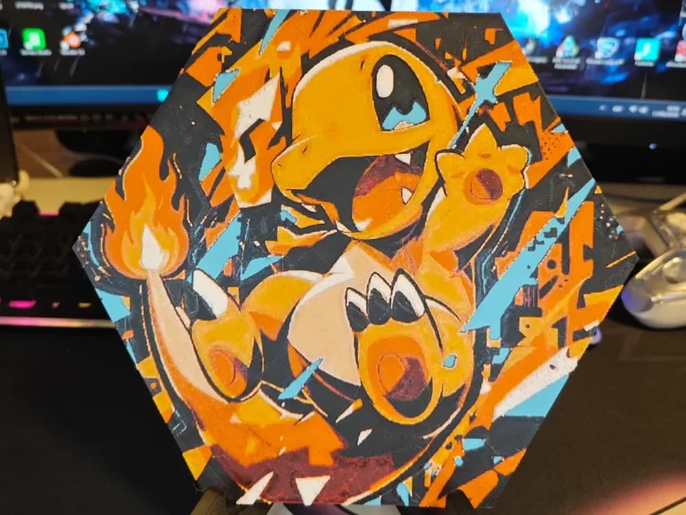 Hueforge Charmander Pokemon honeycomb mode by JGz3DMaker HueForge model: Hueforge Charmander Pokemon honeycomb mode by JGz3DMaker