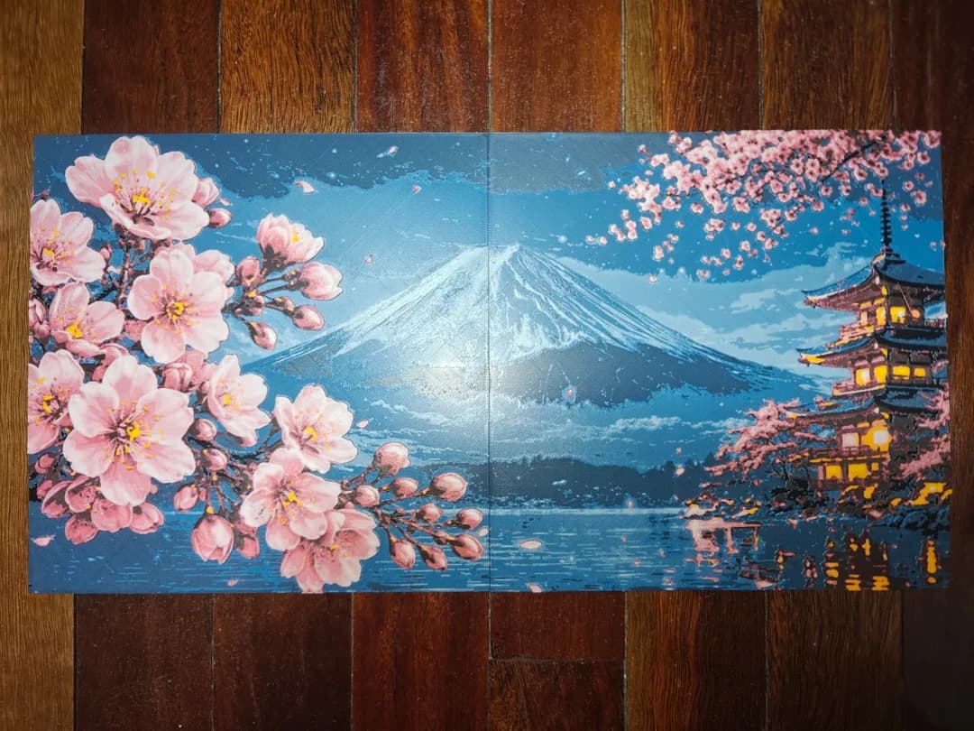 Mount Fuji Cherry Blossom Japan Panel by TheHueforgeLady HueForge model: Mount Fuji Cherry Blossom Japan Panel by TheHueforgeLady