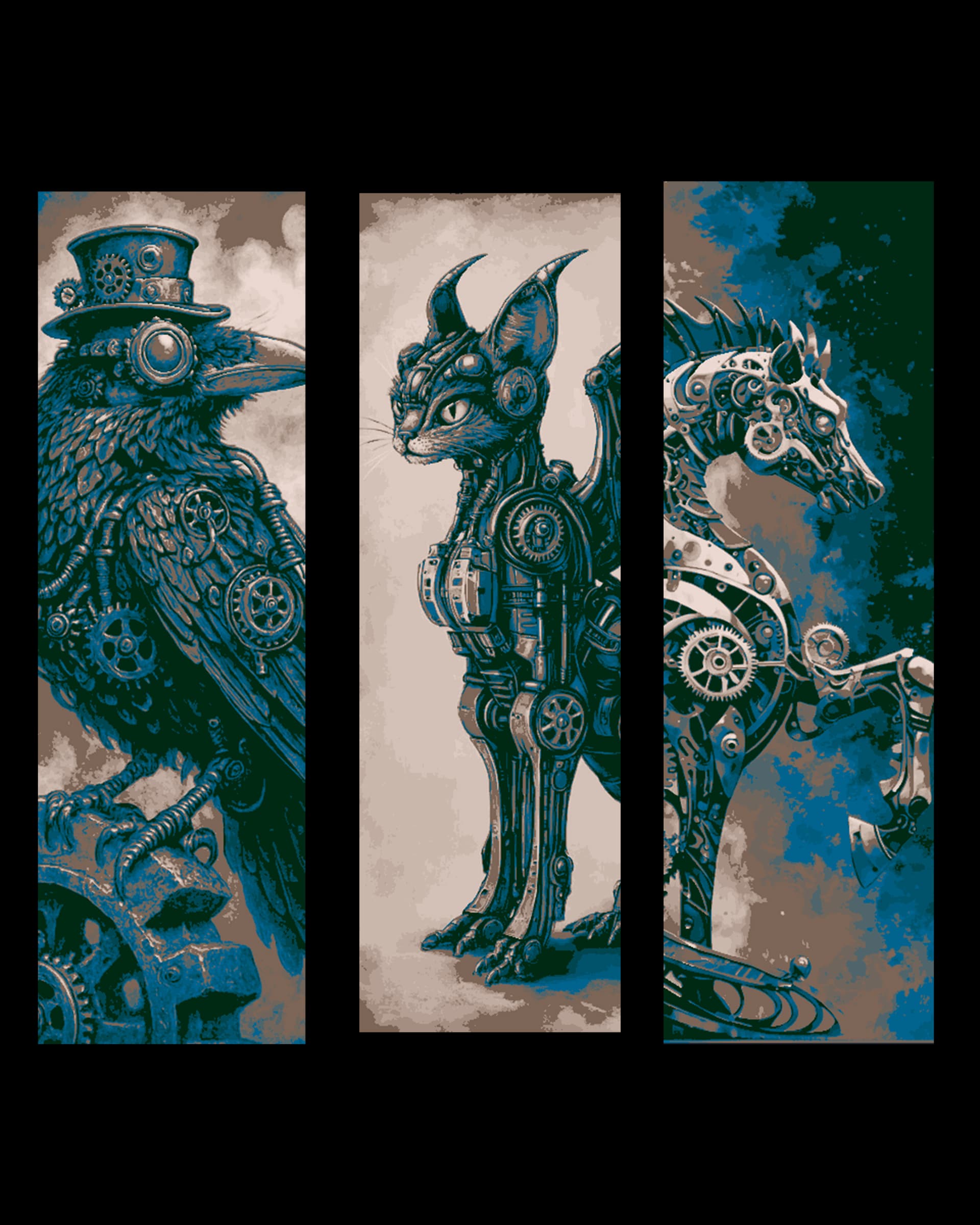 designs of the steampunk world - animal hybrids on display - set of bookmarks designs of the steampunk world - animal hybrids on display - set of bookmarks