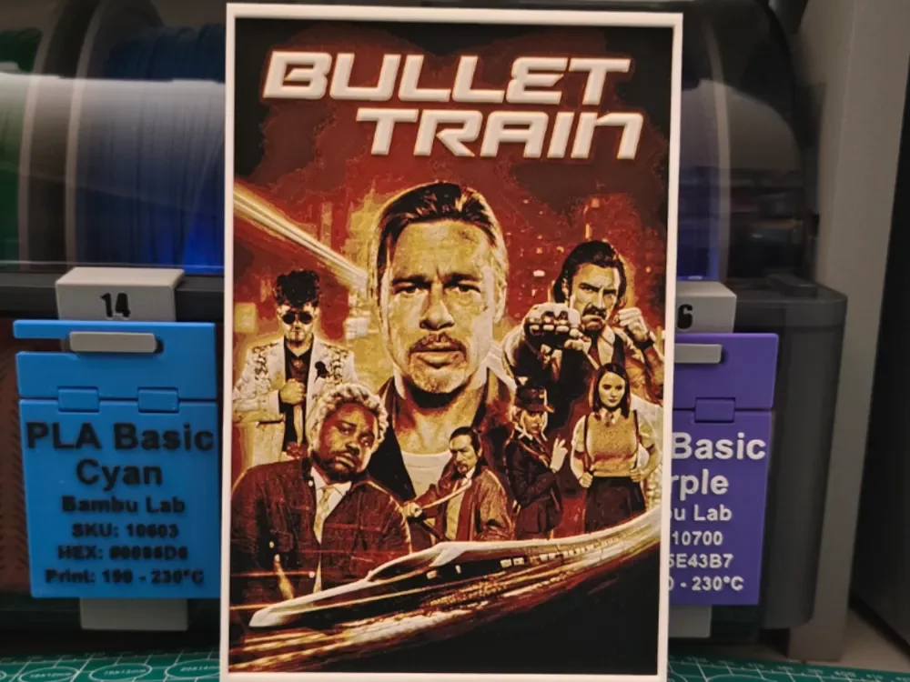 Bullet Train Movie Poster - Hueforge Art by Lumpy3D HueForge model: Bullet Train Movie Poster - Hueforge Art by Lumpy3D