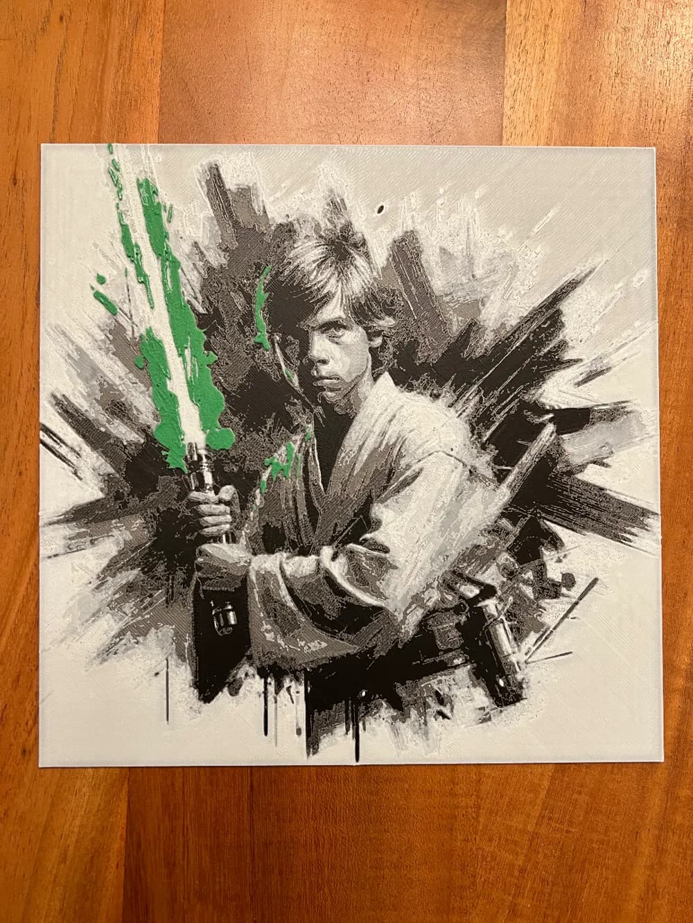 Luke Skywalker with Green Lightsaber 2.0 by JustBe 3D Printing HueForge model: Luke Skywalker with Green Lightsaber 2.0 by JustBe 3D Printing