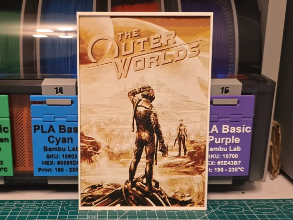 The Outer Worlds Game Poster - Hueforge Art by Lumpy3D HueForge model: The Outer Worlds Game Poster - Hueforge Art by Lumpy3D