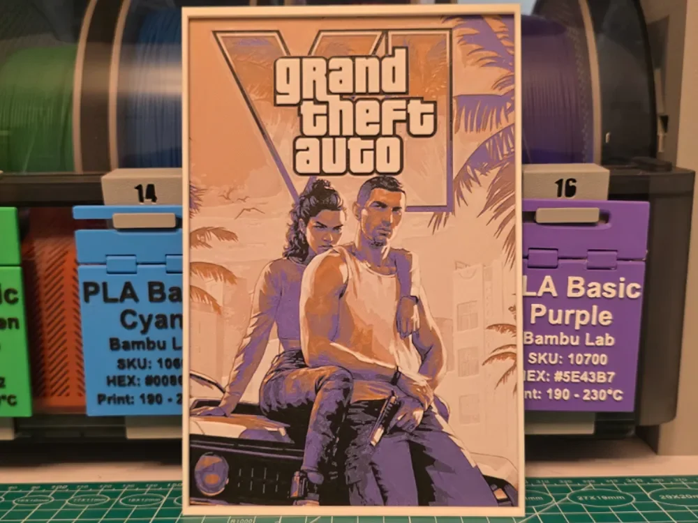 Grand Theft Auto VI Poster - Hueforge Art by Lumpy3D HueForge model: Grand Theft Auto VI Poster - Hueforge Art by Lumpy3D