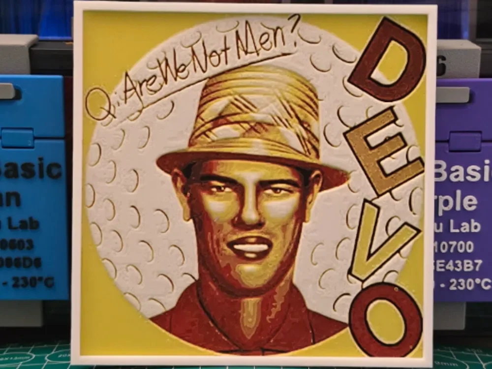 Devo "Q: Are We Not Men? A: We Are Devo!" Album by Lumpy3D HueForge model: Devo "Q: Are We Not Men? A: We Are Devo!" Album by Lumpy3D