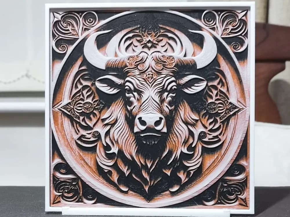 Wood Carving Bull - HueForge 3 Color by BoDad HueForge model: Wood Carving Bull - HueForge 3 Color by BoDad