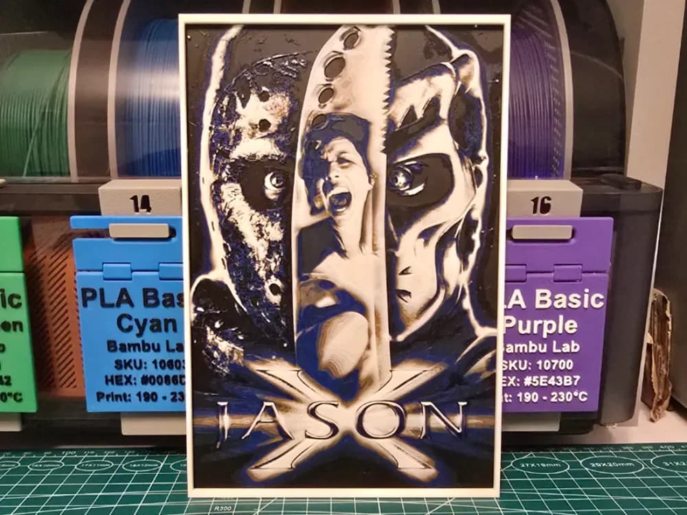 Jason X Movie Poster - Hueforge Art by Lumpy3D HueForge model: Jason X Movie Poster - Hueforge Art by Lumpy3D