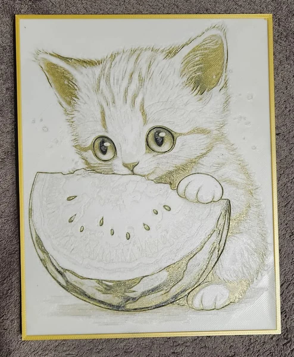 Baby Cute Cat Watermelon - HueForge by keko HueForge model: Baby Cute Cat Watermelon - HueForge by keko