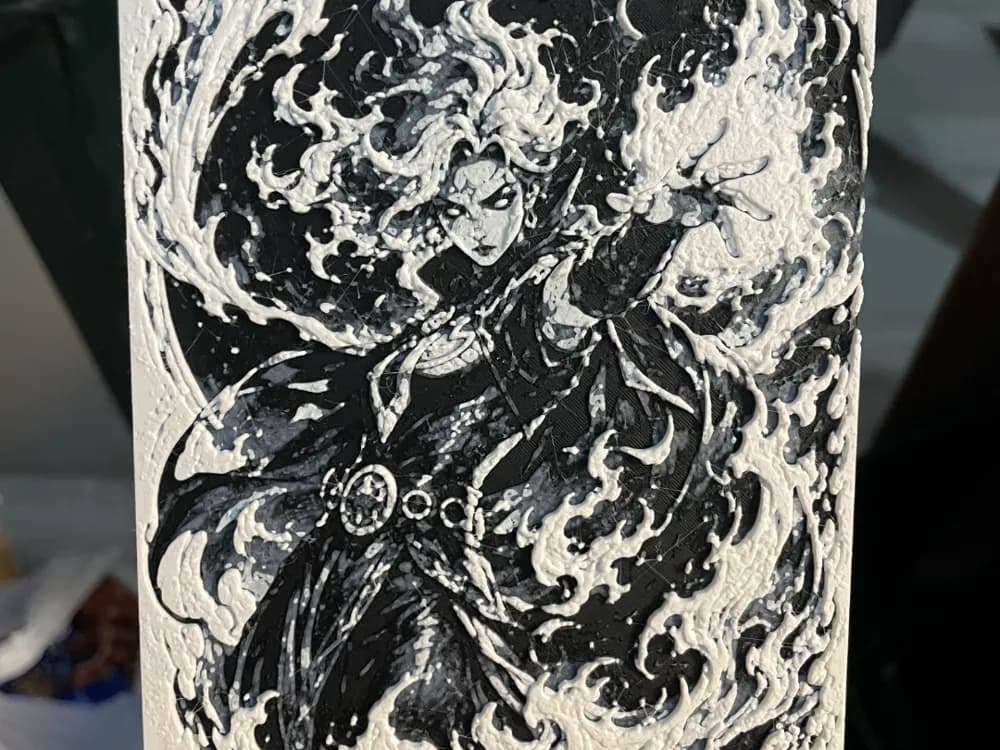 Woman Fire Mage B/W Hueforge by Advancedtechworldwide HueForge model: Woman Fire Mage B/W Hueforge by Advancedtechworldwide