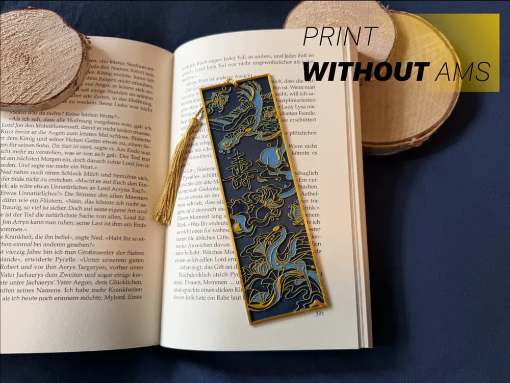 Crane & Koi Bookmark – Chinese Art by Loupes HueForge model: Crane & Koi Bookmark – Chinese Art by Loupes