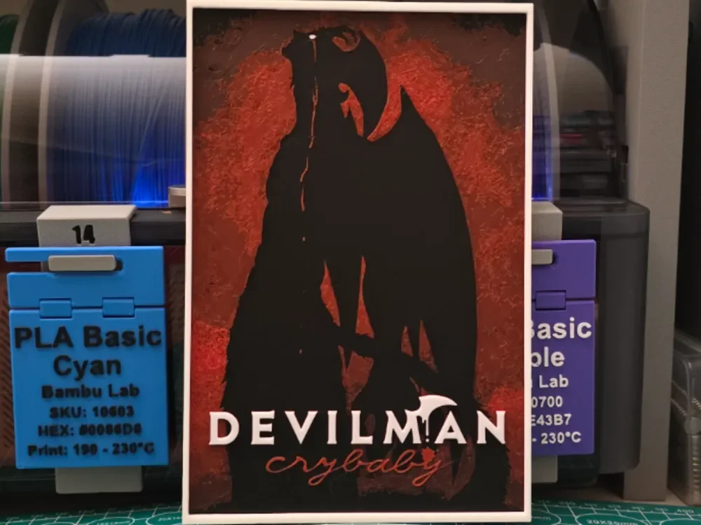 Devilman Crybaby Poster - Hueforge Art by Lumpy3D HueForge model: Devilman Crybaby Poster - Hueforge Art by Lumpy3D