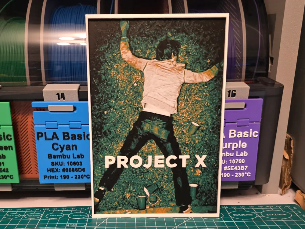 Project X Movie Poster - Hueforge Art by Lumpy3D HueForge model: Project X Movie Poster - Hueforge Art by Lumpy3D