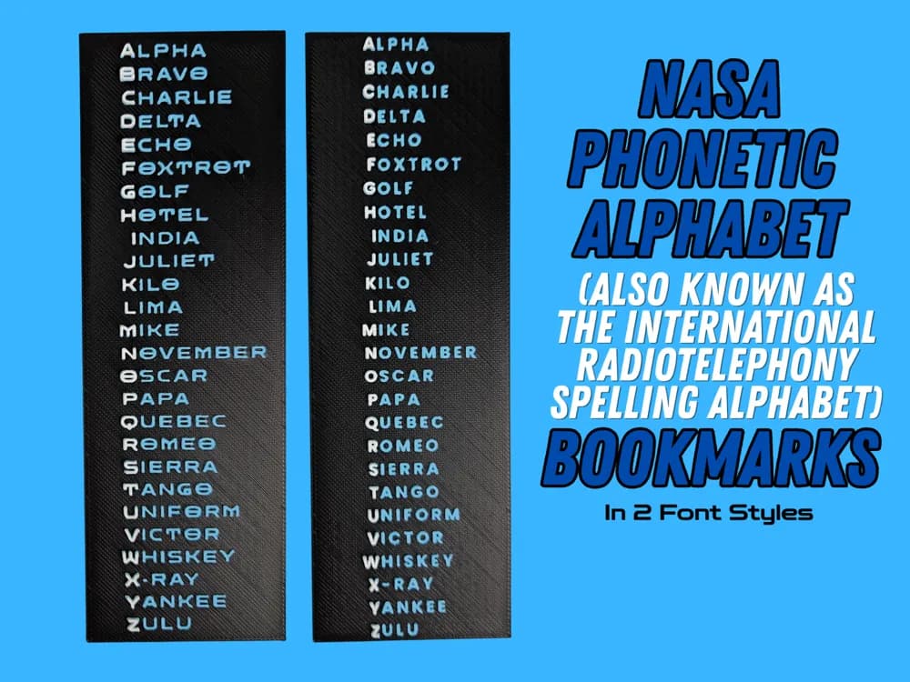 NASA Phonetic Alphabet Bookmark by BusyKikiBee HueForge model: NASA Phonetic Alphabet Bookmark by BusyKikiBee