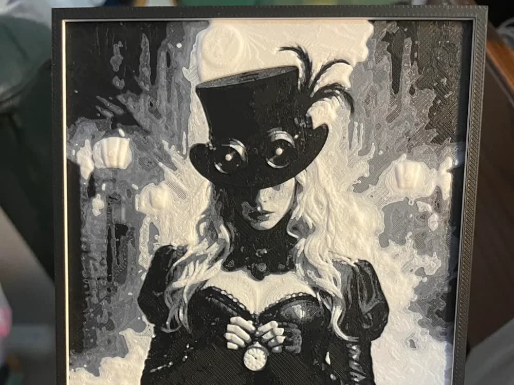 SteamPunk Woman with a watch V2 B/W Hueforge by Advancedtechworldwide HueForge model: SteamPunk Woman with a watch V2 B/W Hueforge by Advancedtechworldwide