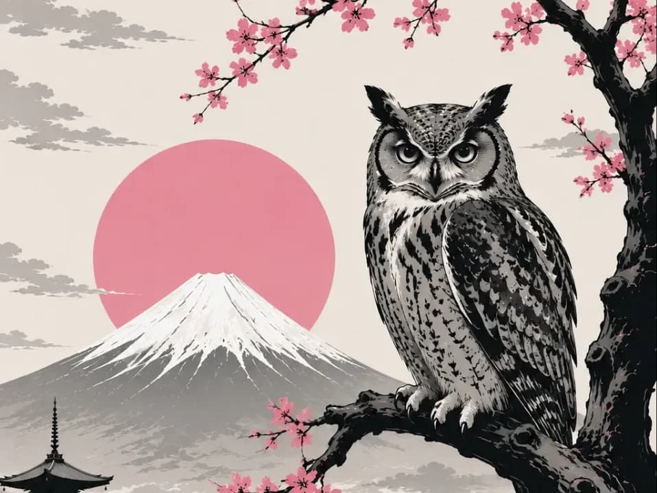 Owl and Mount Fuji / Japan EASY PRINT Owl and Mount Fuji / Japan EASY PRINT