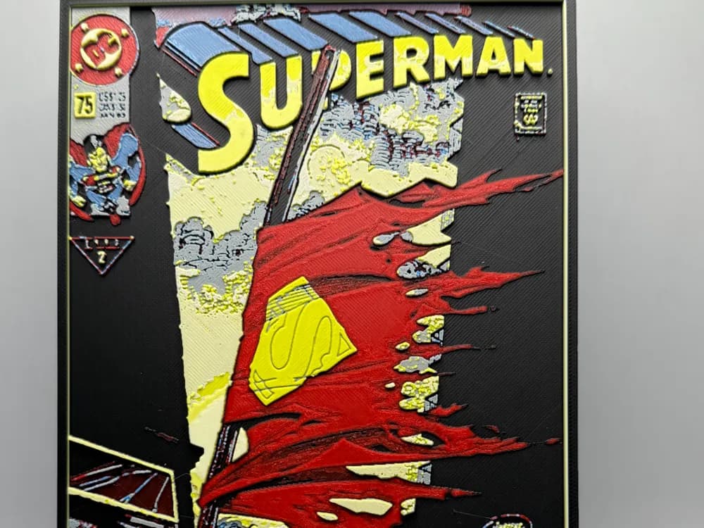 Death of Superman Comic Cover by MonkeyForge 3D HueForge model: Death of Superman Comic Cover by MonkeyForge 3D