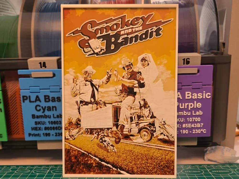 Smokey and the Bandit Movie Poster - Hueforge Art by Lumpy3D HueForge model: Smokey and the Bandit Movie Poster - Hueforge Art by Lumpy3D