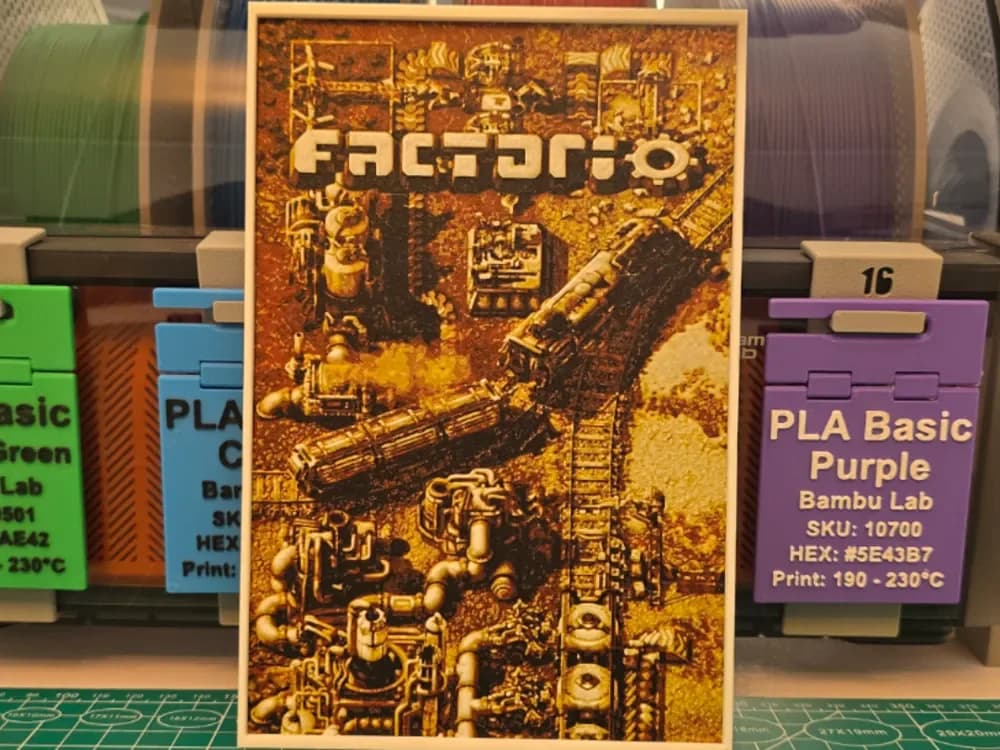 Factorio Game Poster – Hueforge Artwork by Lumpy3D HueForge model: Factorio Game Poster – Hueforge Artwork by Lumpy3D
