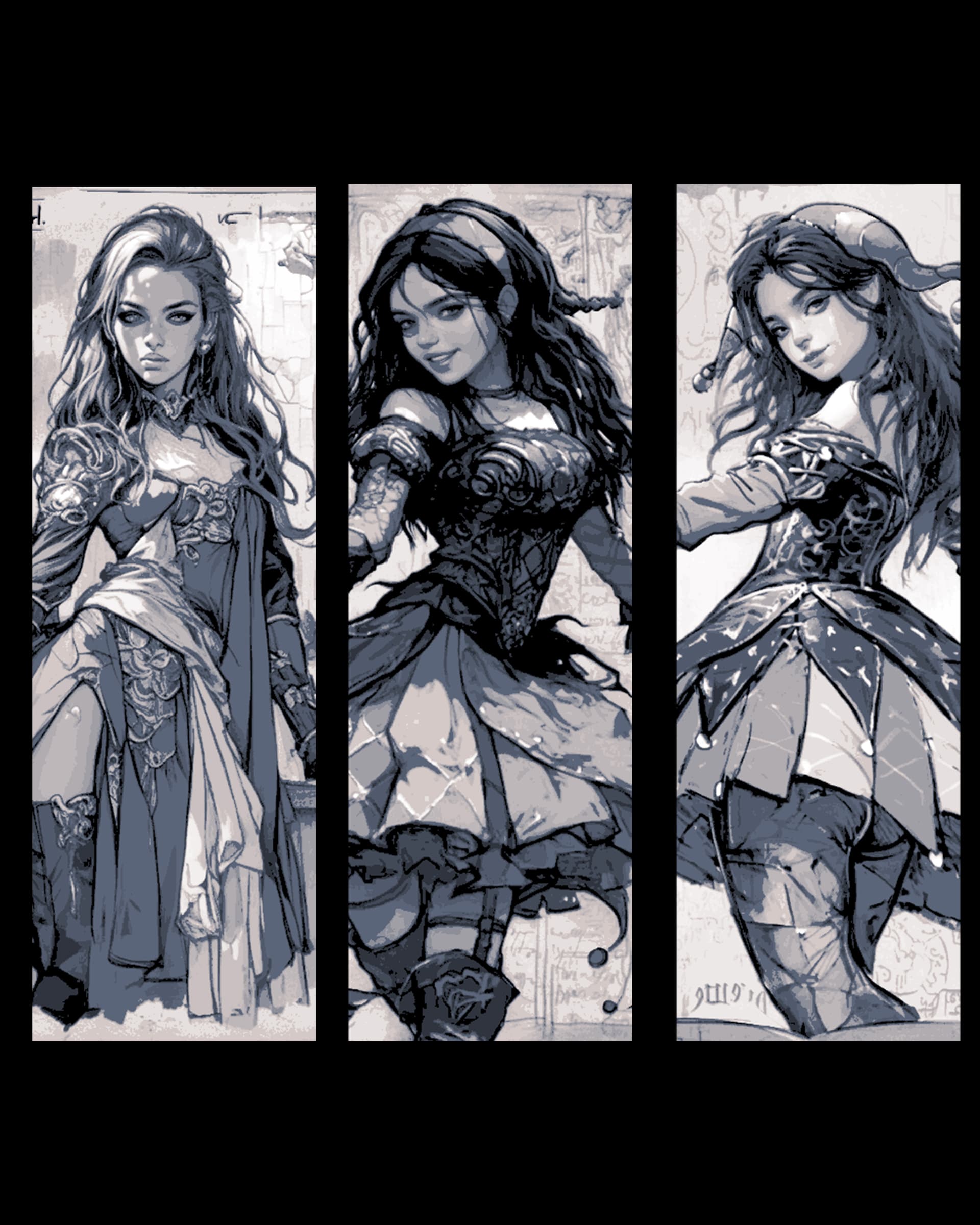 sketches of the beauty of the women of the fantasy village - set of bookmarks by BooneCo3d HueForge model: sketches of the beauty of the women of the fantasy village - set of bookmarks by BooneCo3d