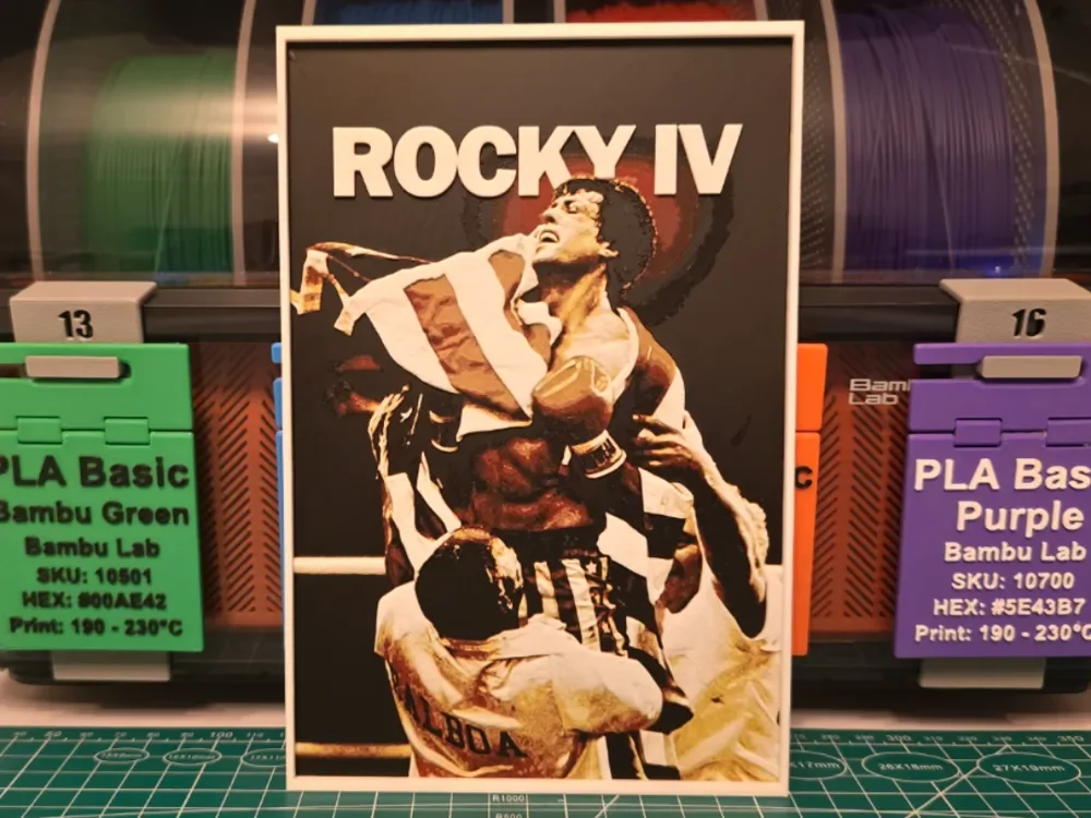 Rocky IV Movie Poster - Hueforge Art by Lumpy3D HueForge model: Rocky IV Movie Poster - Hueforge Art by Lumpy3D
