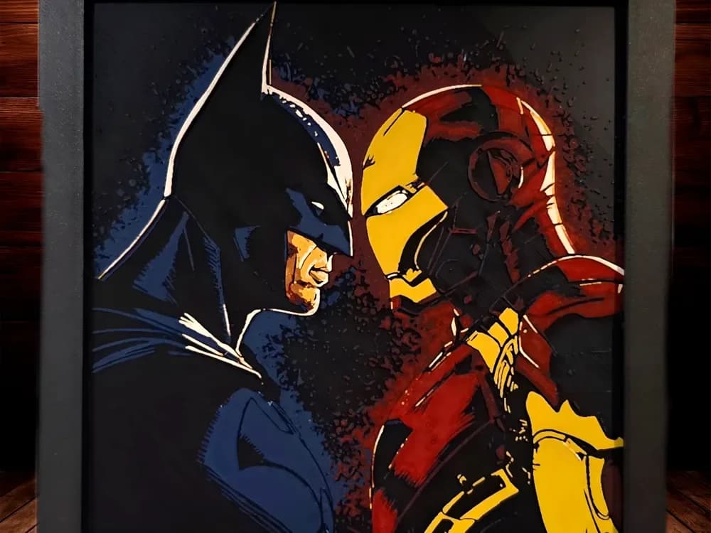 Batman Vs. Ironman aka the Billionaires Brawl (6C) by Side Quest Hues HueForge model: Batman Vs. Ironman aka the Billionaires Brawl (6C) by Side Quest Hues