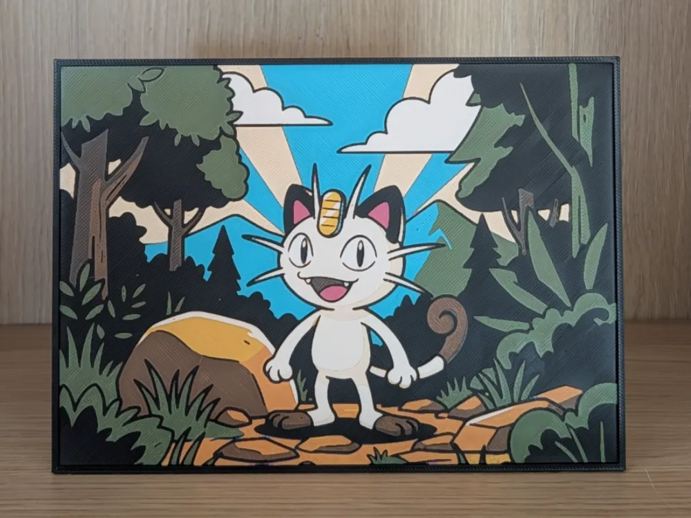 Meowth Hueforge & Frame by N3D HueForge model: Meowth Hueforge & Frame by N3D