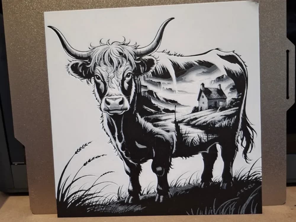 Highland Cow - Double exposure style - Hueforge by 3dGlow HueForge model: Highland Cow - Double exposure style - Hueforge by 3dGlow