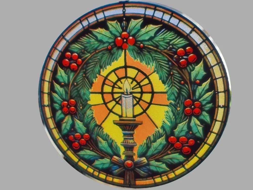 Christmas Wreath Stained-glass with Candle