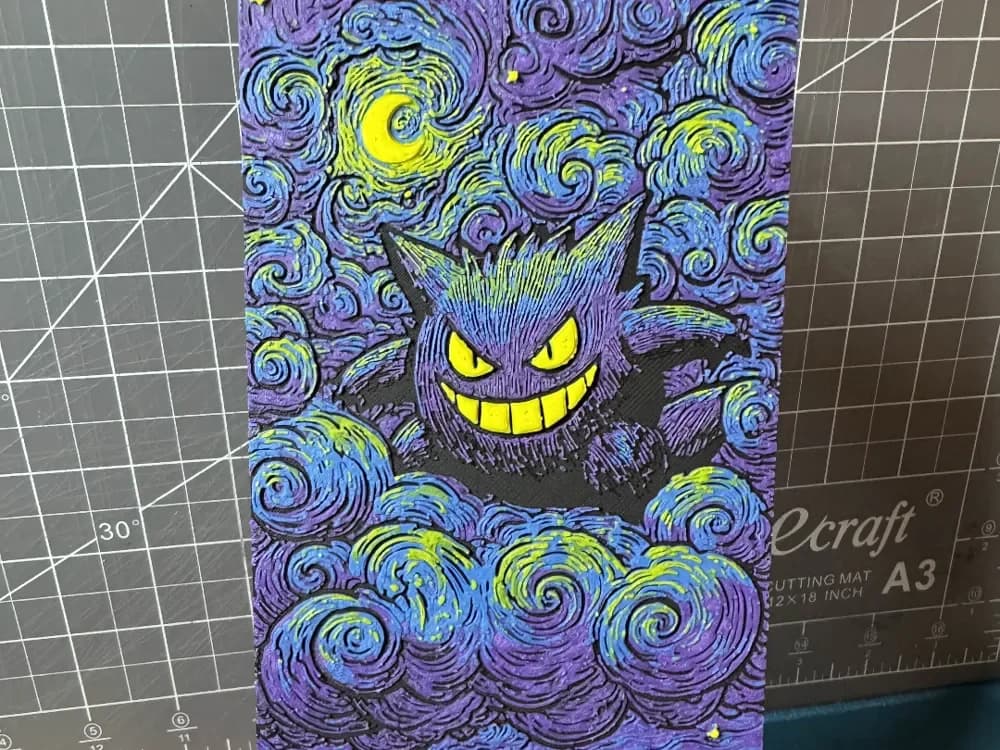 4x8 Hueforge of Gengar starry night style art by SBC Creations HueForge model: 4x8 Hueforge of Gengar starry night style art by SBC Creations