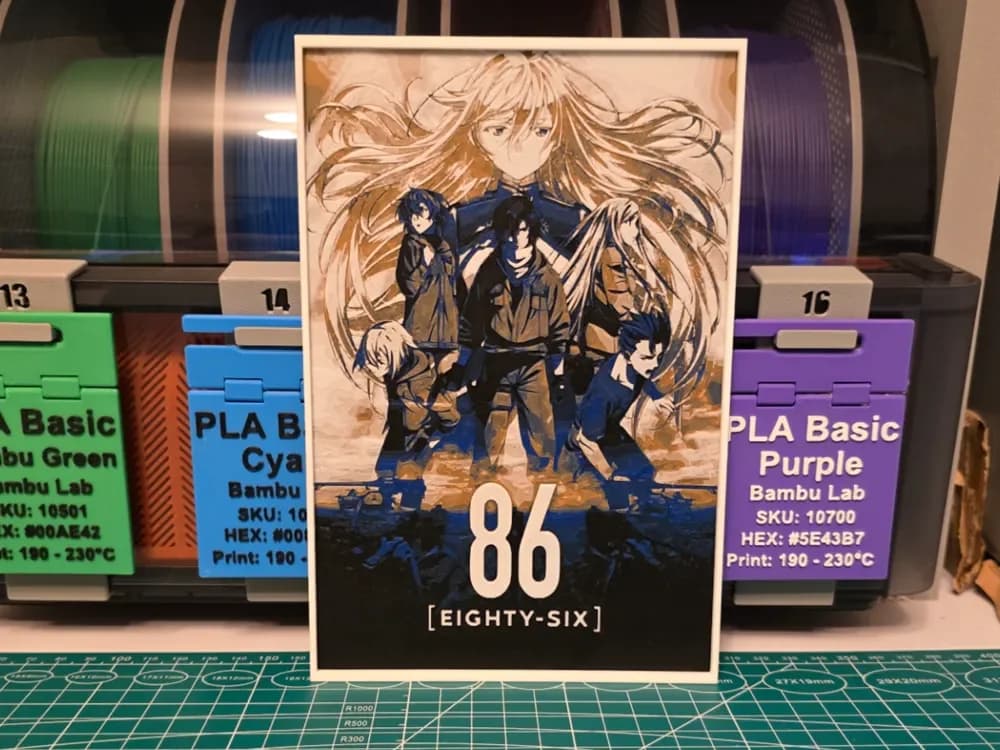 86 Anime Poster - Hueforge Art by Lumpy3D HueForge model: 86 Anime Poster - Hueforge Art by Lumpy3D
