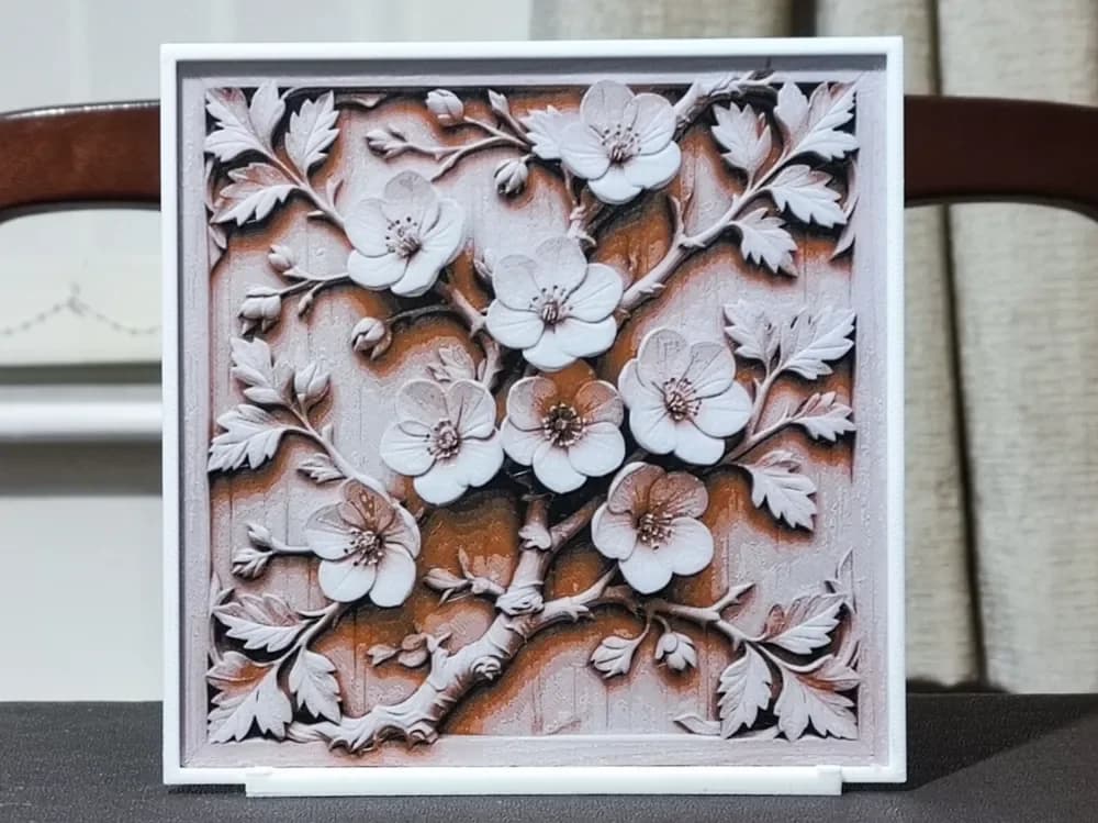 Carved Cherry Blossom - HueForge 3 Color by BoDad HueForge model: Carved Cherry Blossom - HueForge 3 Color by BoDad