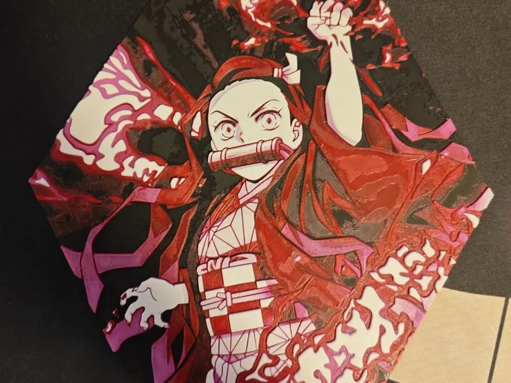 Hueforge Nezuko (Demon Slayer) Honeycomb Mode by JGz3DMaker HueForge model: Hueforge Nezuko (Demon Slayer) Honeycomb Mode by JGz3DMaker