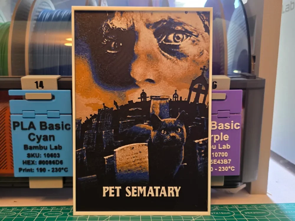 Pet Sematary Movie Poster - Hueforge Art by Lumpy3D HueForge model: Pet Sematary Movie Poster - Hueforge Art by Lumpy3D