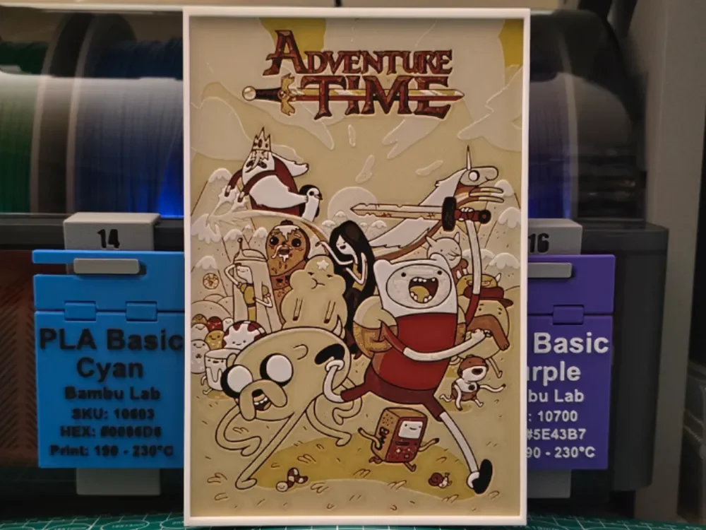 Adventure Time Poster - Hueforge Art by Lumpy3D HueForge model: Adventure Time Poster - Hueforge Art by Lumpy3D