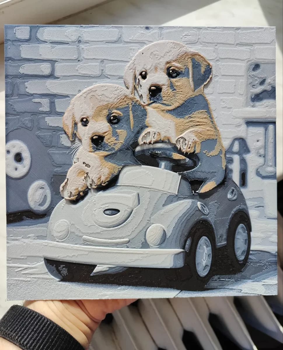 HueForge model: Puppies in a car - Hueforge by BeaN