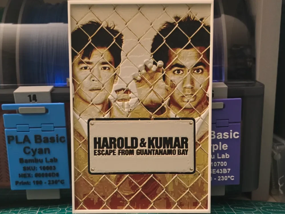 Harold & Kumar Escape from Guantanamo Bay Poster by Lumpy3D HueForge model: Harold & Kumar Escape from Guantanamo Bay Poster by Lumpy3D