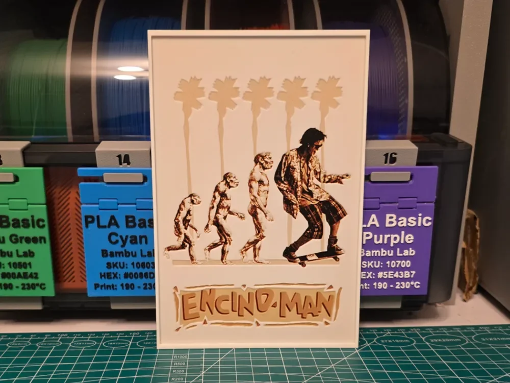 Encino Man Movie Poster - Hueforge Art by Lumpy3D HueForge model: Encino Man Movie Poster - Hueforge Art by Lumpy3D