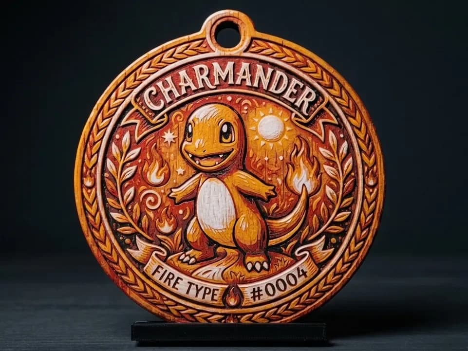 Pokemon - Charmander Medallion - 4 Colour by LED HueForge model: Pokemon - Charmander Medallion - 4 Colour by LED