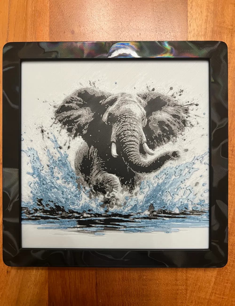 HueForge model: Elephant Splashing Through Water by JustBe 3D Printing