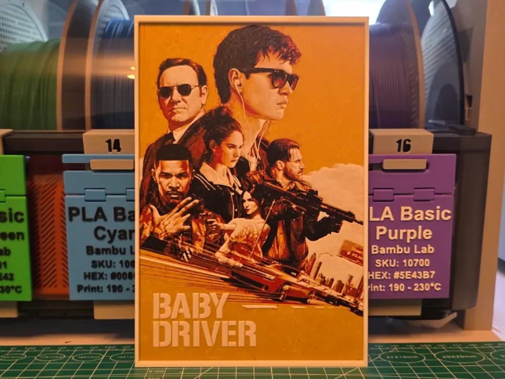 Baby Driver Movie Poster - Hueforge Art by Lumpy3D HueForge model: Baby Driver Movie Poster - Hueforge Art by Lumpy3D