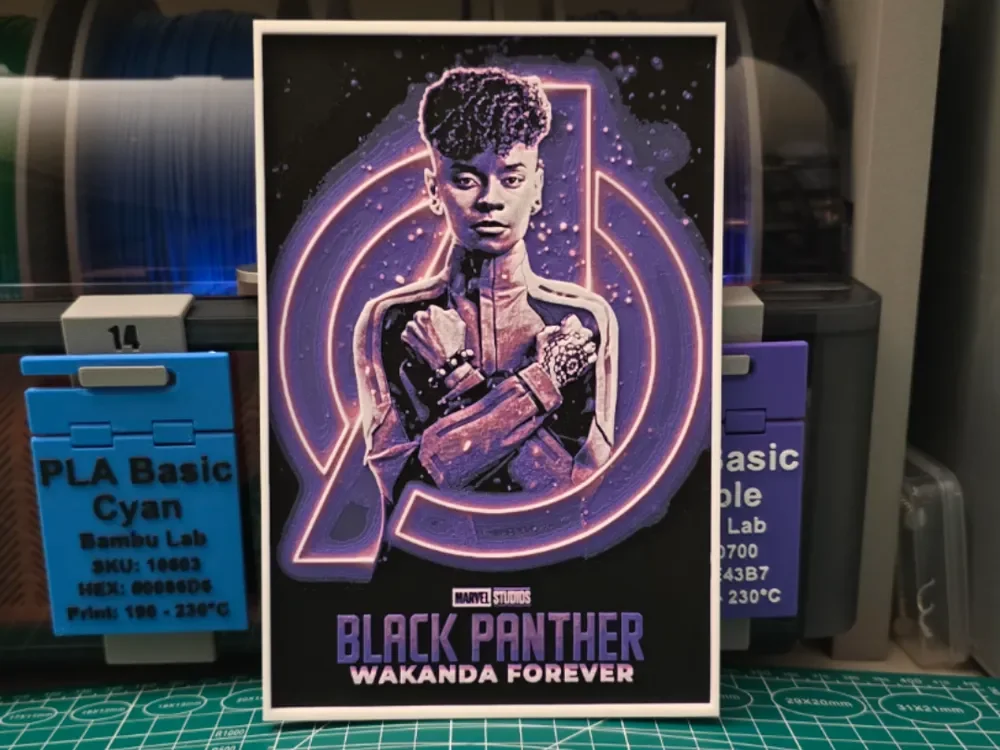 Black Panther: Wakanda Forever Poster - Hueforge by Lumpy3D HueForge model: Black Panther: Wakanda Forever Poster - Hueforge by Lumpy3D