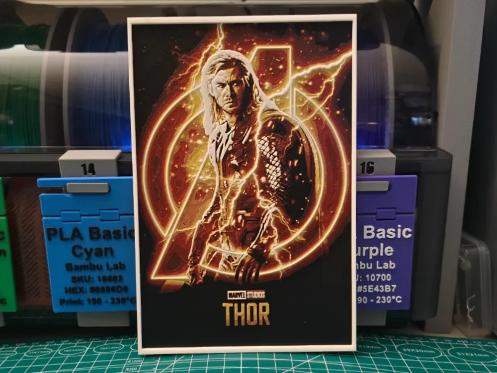 Thor Movie Poster - Hueforge Art by Lumpy3D HueForge model: Thor Movie Poster - Hueforge Art by Lumpy3D