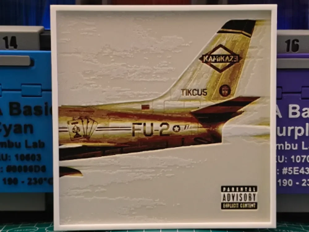 Eminem's "Kamikaze" Album Art — Hueforge Creation by Lumpy3D HueForge model: Eminem's "Kamikaze" Album Art — Hueforge Creation by Lumpy3D