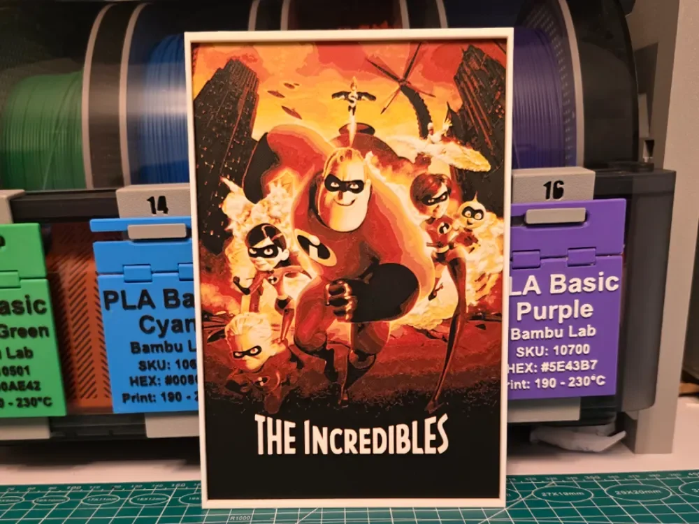 The Incredibles Movie Poster - Hueforge Art by Lumpy3D HueForge model: The Incredibles Movie Poster - Hueforge Art by Lumpy3D